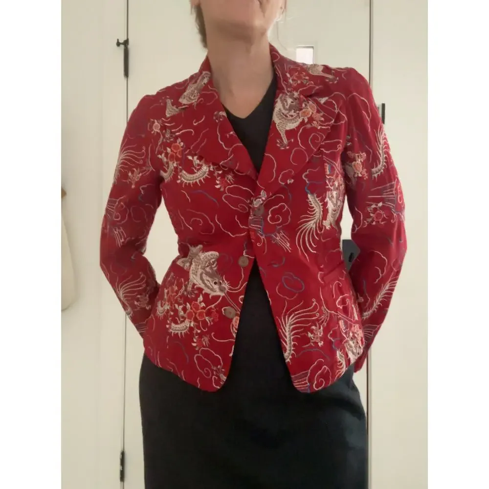 Johnny Was Embroidered Dragon Print Red Blazer Size Small Y2KRed Chinoiserie